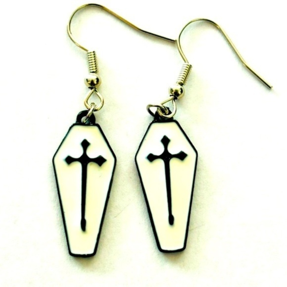 White and Black Coffin Earrings, NWT, Unworn
